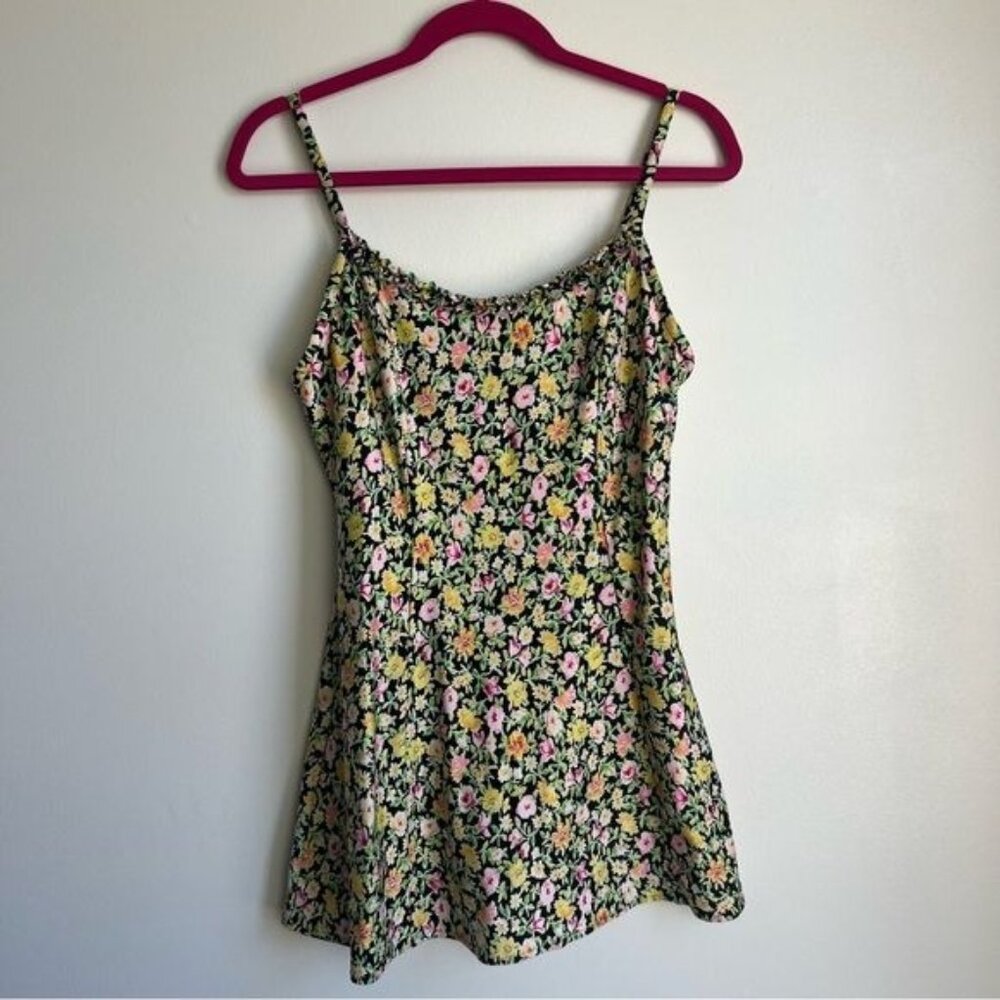 Floral Slip Swim Dress in Black and Pastel Floral